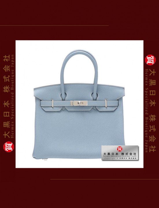 H E R M E S BIRKIN 30 (Pre-owned) Bleu lin / Linen blue, Togo leather, Phw