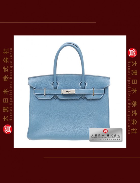 H E R M E S BIRKIN 30 (Pre-owned) Blue jean, Togo leather, Phw