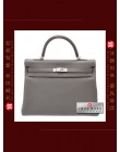 HERMES KELLY 35 (Pre-owned) retourne, Etain / Etain grey, Clemence leather, Phw