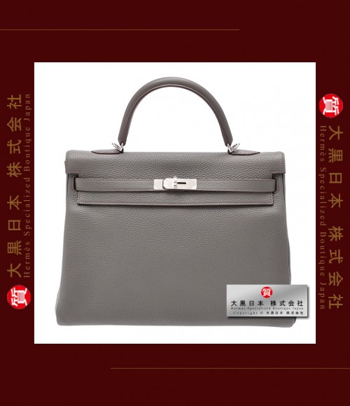 HERMES KELLY 35 (Pre-owned) - Retourne, Etain / Etain grey, Clemence leather, Phw