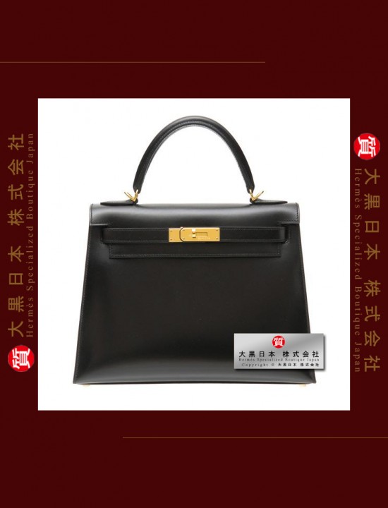 HERMES KELLY 28 (Pre-owned) Sellier, Black, Box calf leather, Ghw