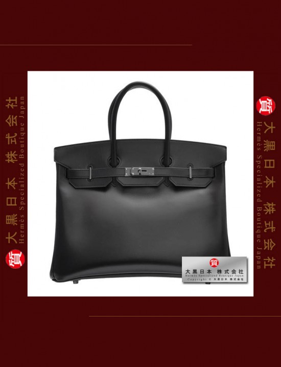 HERMES SO-BLACK BIRKIN 35 (Pre-owned) Box calf leather, Black hardware