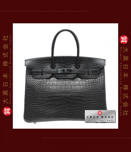 HERMES SO-BLACK BIRKIN 35 (Pre-owned) - Black, Matt alligator crocodile skin, Black hardware